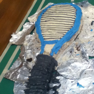 Tennis Racket Cake - a cake shaped and decorated like a tennis racket | www.thebatterthickens.com