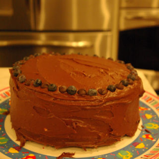 Double Chocolate Blueberry Cake - two layers of chocolate cake with chocolate buttercream and blueberry chocolate ganache #blueberry #chocolate #cake | www.thebatterthickens.com