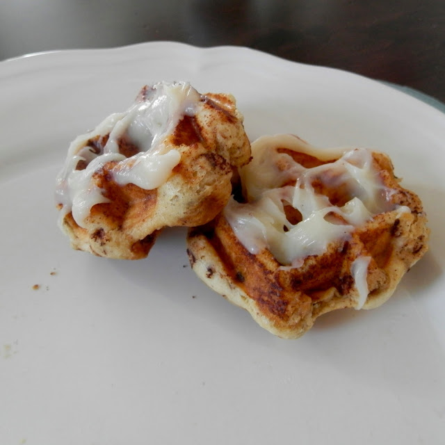 Cinnamon Roll Waffles - make these in a waffle iron and drizzle with homemade cream cheese "syrup" | www.thebatterthickens.com