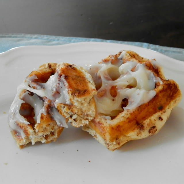 Cinnamon Roll Waffles - make these in a waffle iron and drizzle with homemade cream cheese "syrup" | www.thebatterthickens.com