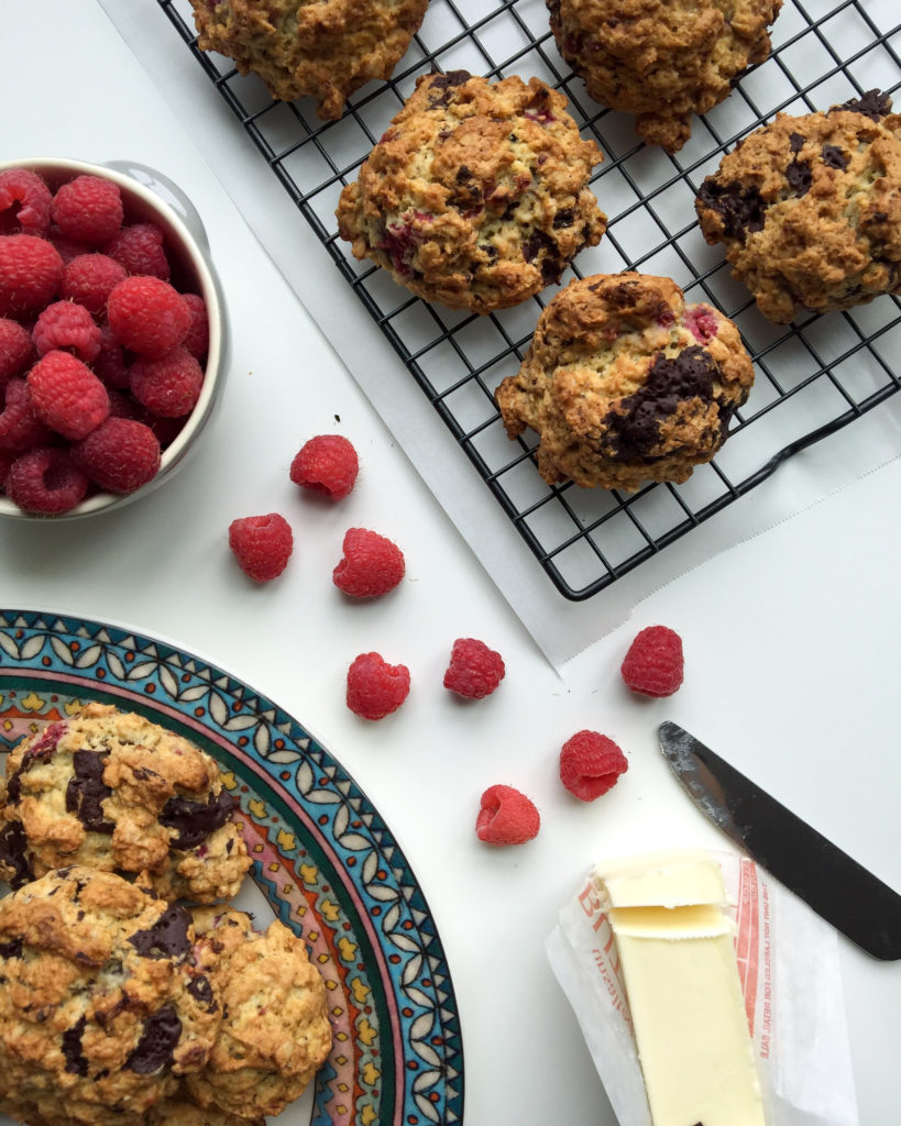 Oatmeal Raspberry Dark Chocolate Scones - oatmeal scones with fresh raspberries and dark chocolate shavings are a wonderful breakfast treat #scones #breakfast #raspberries | www.thebatterthickens.com