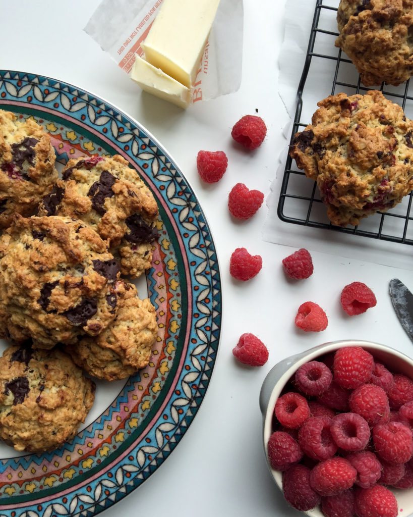 Oatmeal Raspberry Dark Chocolate Scones - oatmeal scones with fresh raspberries and dark chocolate shavings are a wonderful breakfast treat #scones #breakfast #raspberries | www.thebatterthickens.com