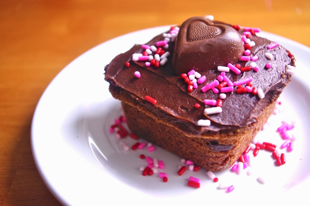 Chocolate Frosted Brown Butter Blondies with Valentine's sprinkles