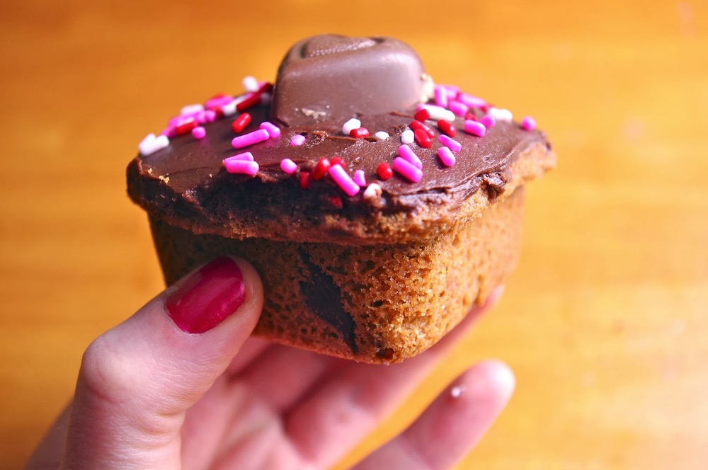 Chocolate Frosted Brown Butter Blondies with Valentine's sprinkles