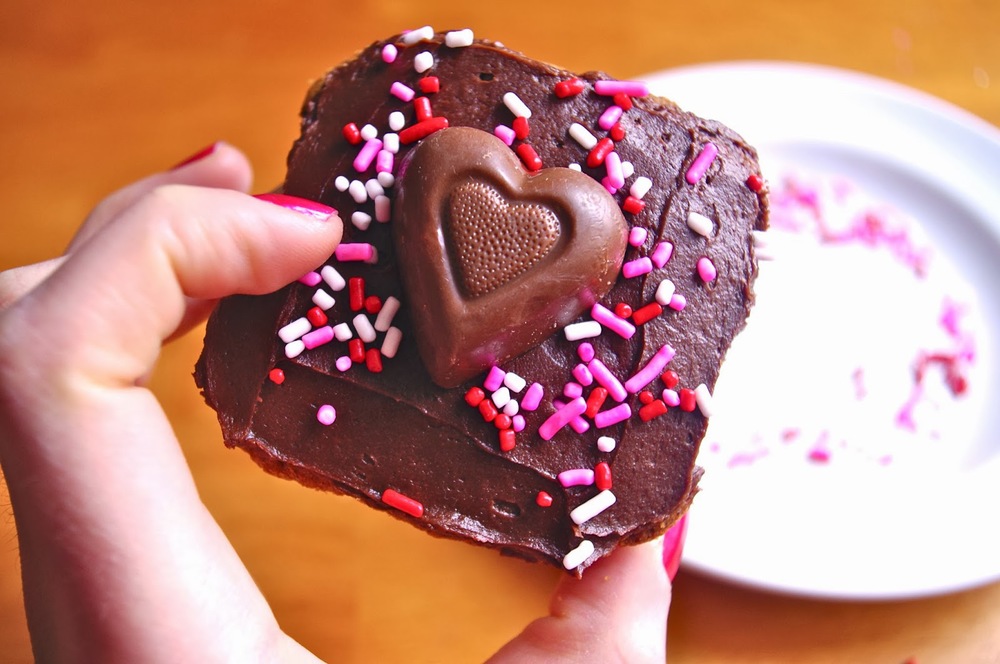 Chocolate Frosted Brown Butter Blondies with Valentine's sprinkles