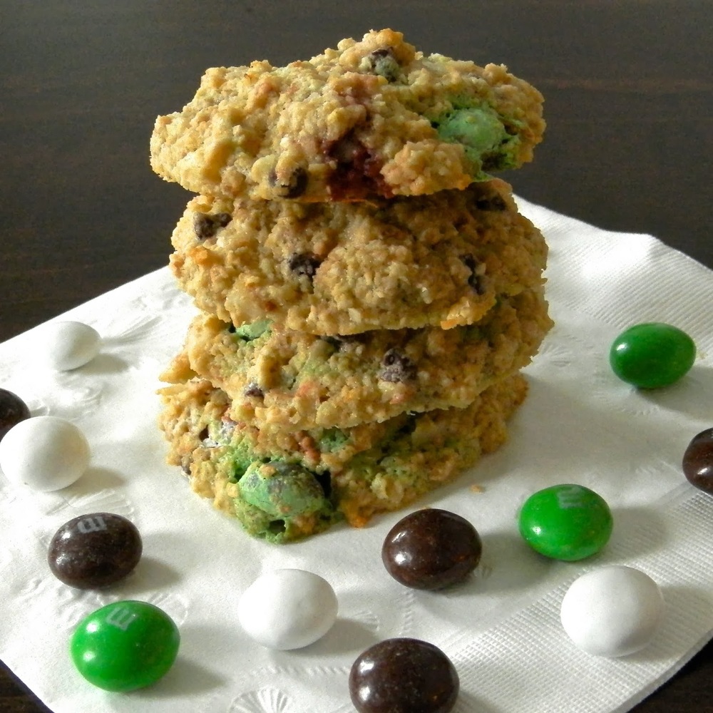 Healthier Coconut M&M Cookies - lightened up with oat flour, minimal added sugar, and greek yogurt | www.thebatterthickens.com