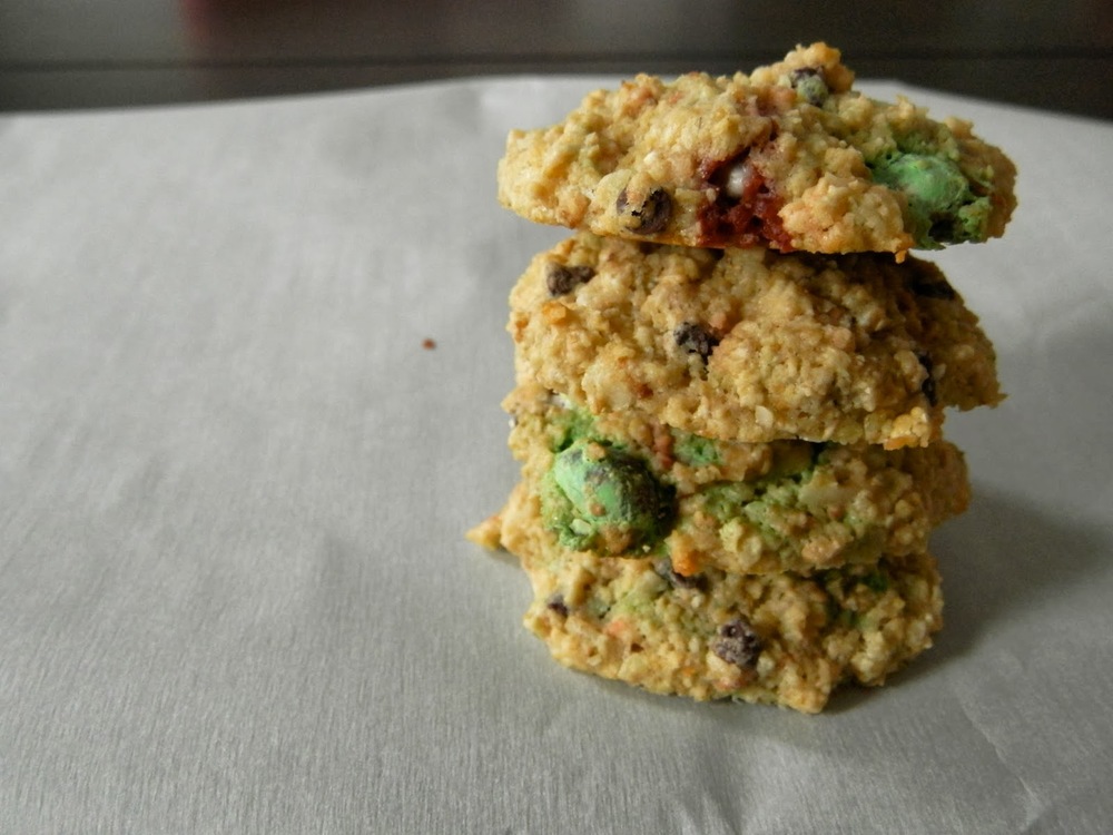 Healthier Coconut M&M Cookies - lightened up with oat flour, minimal added sugar, and greek yogurt | www.thebatterthickens.com