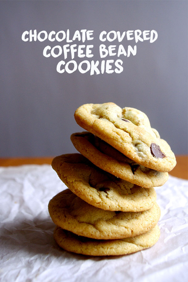 Chocolate Covered Coffee Bean Cookies - chocolate chip cookies made with chocolate-covered coffee beans #chocolatechip #cookies #espressobeans | www.thebatterthickens.com