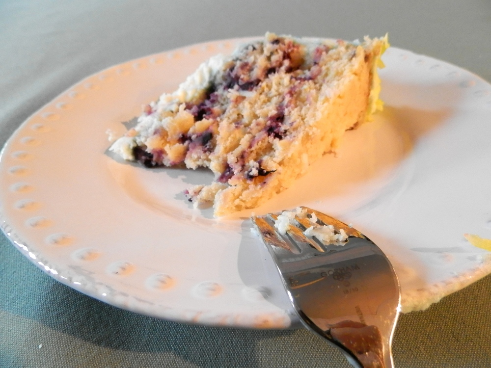 Lemon Blueberry Cake with Coconut Cream Cheese Frosting | www.thebatterthickens.com