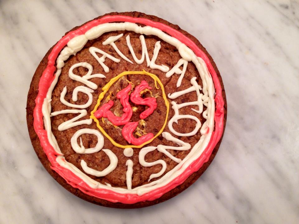 Cookie cake decorated with USC logo for graduation