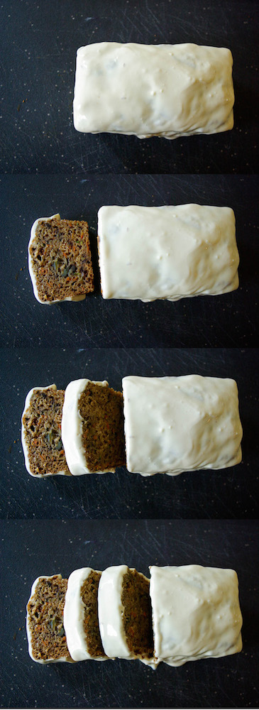 Carrot Zucchini Bread - carrots add an extra sweetness to this moist zucchini bread, topped with luscious maple cream cheese glaze #quickbread #zucchinibread #zucchini #carrot | www.thebatterthickens.com