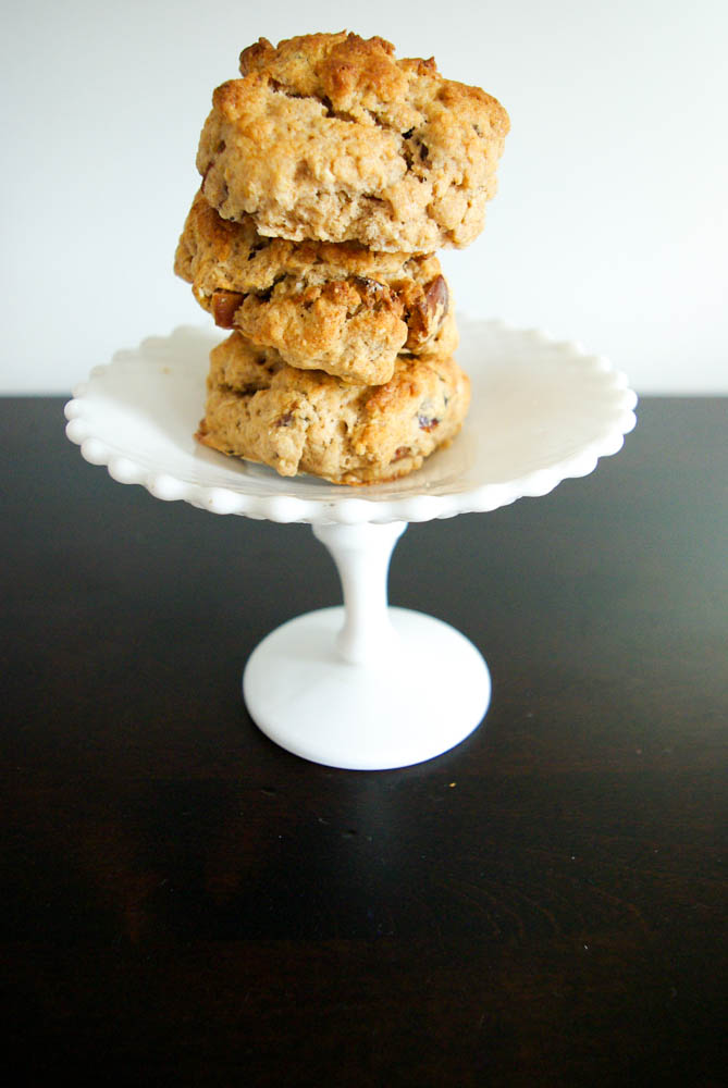 Maple Date Scones for your afternoon tea table, made with whole wheat flour, oats, maple syrup, and dates - www.thebatterthickens.com