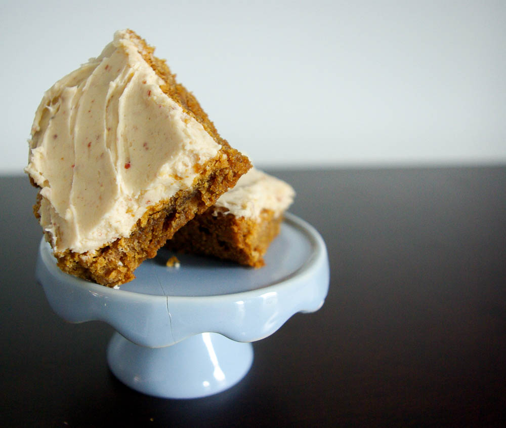 Blondies with peanut butter and jelly frosting