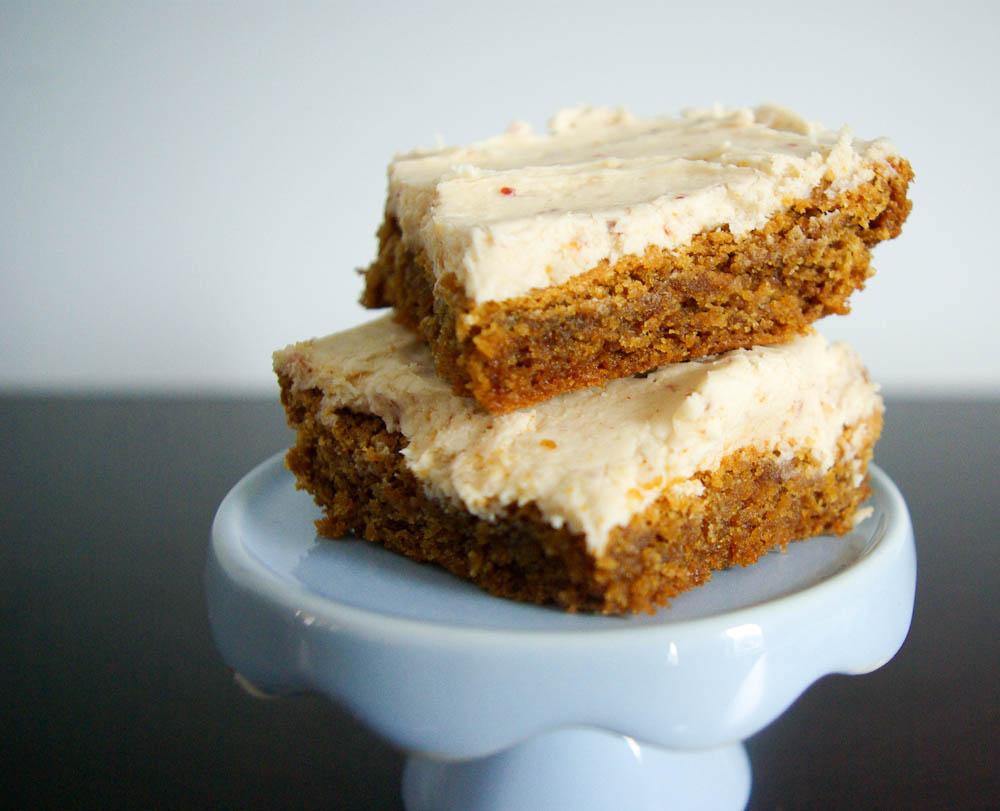 Blondies with peanut butter and jelly frosting