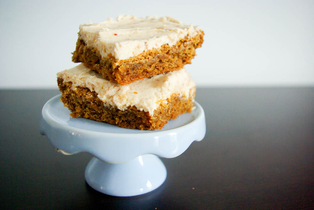 Blondies with peanut butter and jelly frosting