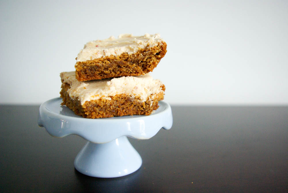 Blondies with peanut butter and jelly frosting