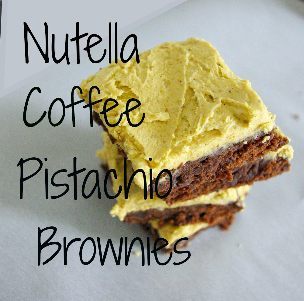 Nutella Coffee Brownies with Pistachio Frosting | www.thebatterthickens.com