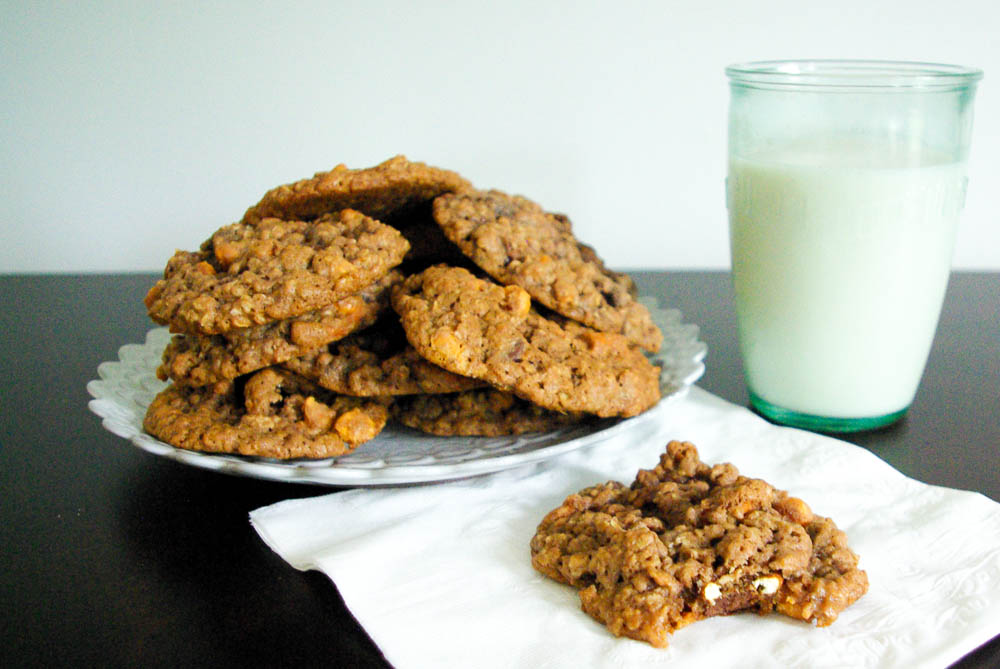 Ovaltine Oatmeal Cookies | A perfect cookie - ovaltine, oatmeal, butterscotch, pretzels.