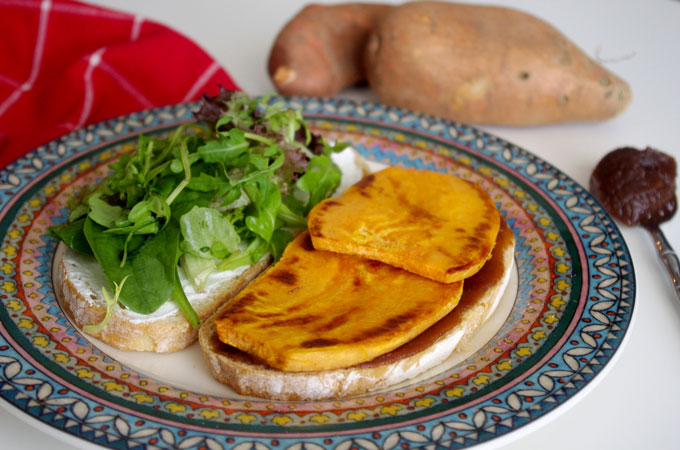 Harvest Sweet Potato Sandwich with Apple Butter and Goat Cheese | www.thebatterthickens.com | @thebatterthickens