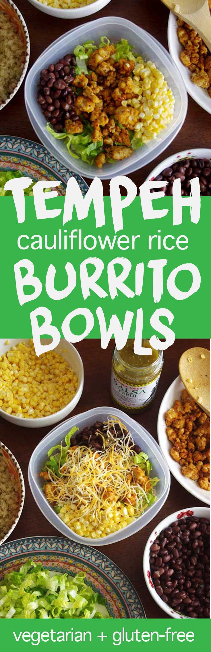Tempeh Cauliflower Rice Burrito Bowls | these plant-based vegetarian burrito bowls are easy to make, full of flavor, and gluten-free! they're a great healthy lunch to bring to work or school | www.thebatterthickens.com