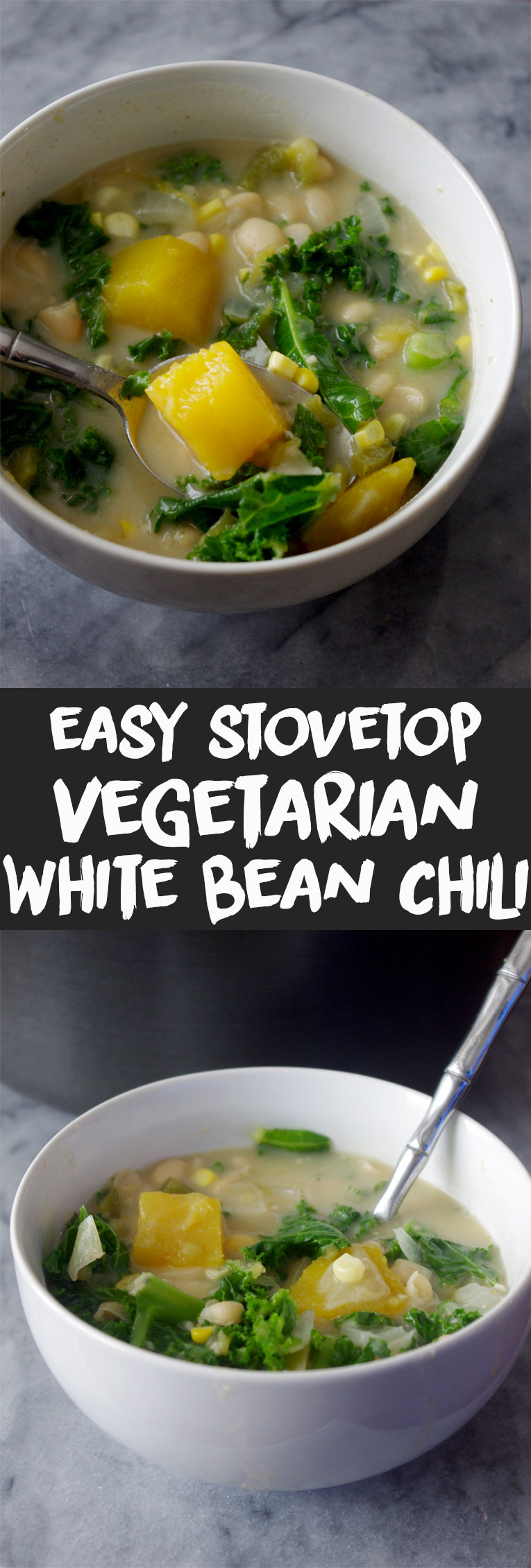 Easy Stovetop Vegetarian White Bean Chili is a quick dinner for those busy autumn weeknights or cozy weekend afternoons | www.thebatterthickens.com