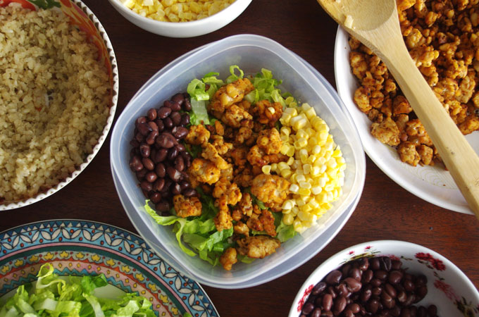 Tempeh Cauliflower Rice Burrito Bowls | these plant-based vegetarian burrito bowls are easy to make, full of flavor, and gluten-free! they're a great healthy lunch to bring to work or school | www.thebatterthickens.com