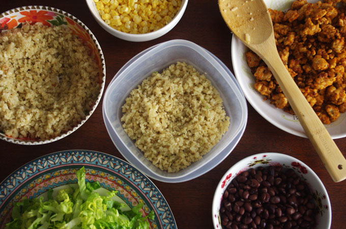 Tempeh Cauliflower Rice Burrito Bowls | these plant-based vegetarian burrito bowls are easy to make, full of flavor, and gluten-free! they're a great healthy lunch to bring to work or school | www.thebatterthickens.com