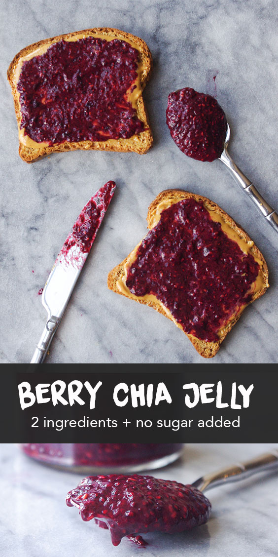 Berry Chia Jelly - No added sugar and just 2 ingredients to make healthy homemade jelly #noaddedsugar #nosugaradded #chiaseeds #chiajam | www.thebatterthickens.com