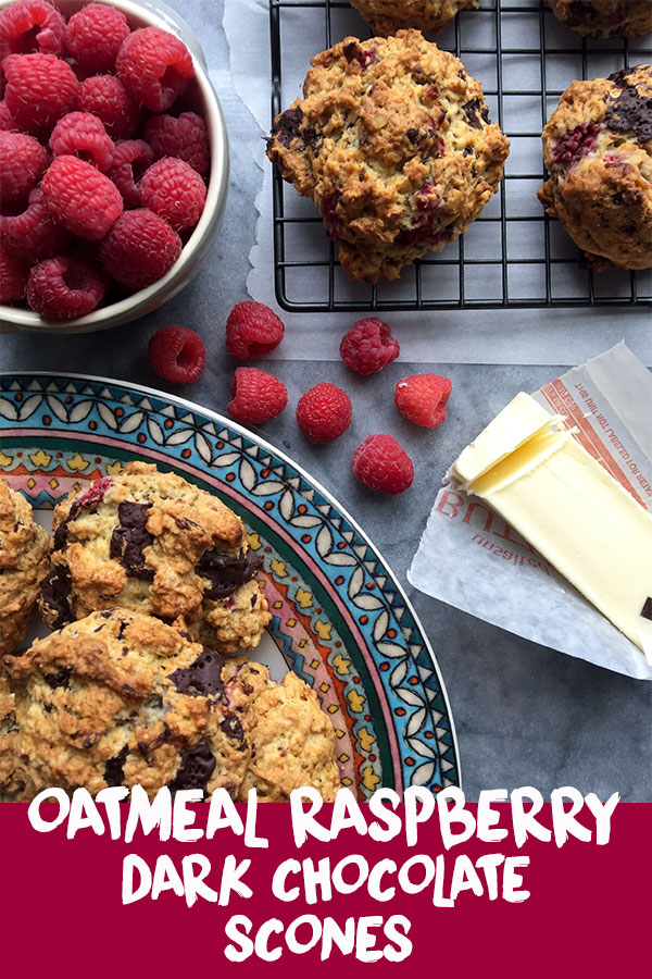 Oatmeal Raspberry Dark Chocolate Scones - oatmeal scones with fresh raspberries and dark chocolate shavings are a wonderful breakfast treat #scones #breakfast #raspberries | www.thebatterthickens.com