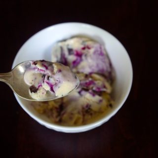 Buckeye Blueberry Swirl Ice Cream - creamy, rich peanut butter ice cream with a blueberry jam swirl, a PB&J in ice cream form #peanutbutter #icecream #churn #pbj | www.thebatterthickens.com