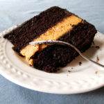 Chocolate Pumpkin Cheesecake Cake - moist chocolate mayonnaise cake + pumpkin cheesecake + cinnamon chocolate frosting | www.thebatterthickens.com