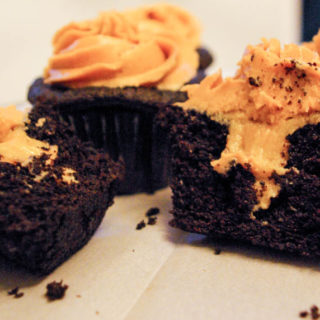Chocolate Cupcakes with Peanut Butter Banana Filling