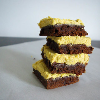 Nutella Coffee Brownies with Pistachio Frosting