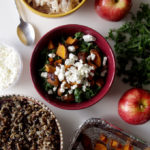 Fall Harvest Bowl - wild rice, roasted sweet potatoes, kale, apples, and goat cheese | www.thebatterthickens #harvestbowl #sweetpotato #wildrice