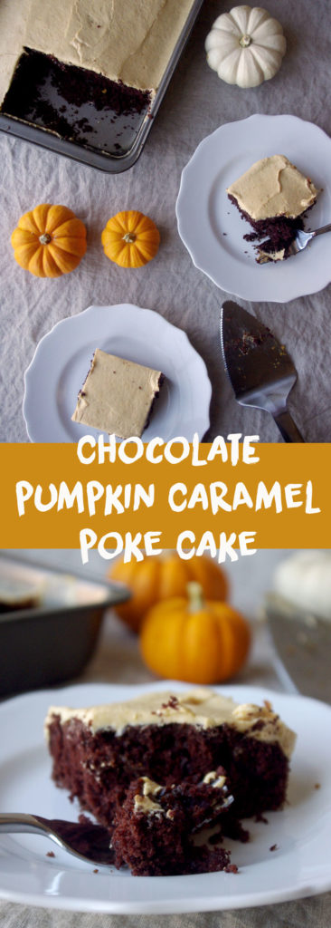 Chocolate Pumpkin Caramel Poke Cake (Cake Mix) | The Batter Thickens