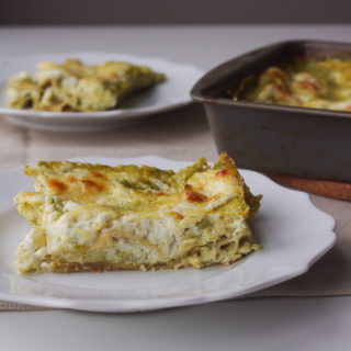 Healthier Creamy Pesto Lasagna - a lighter take on creamy pesto lasagna using cottage cheese and whole wheat noodles | www.thebatterthickens.com
