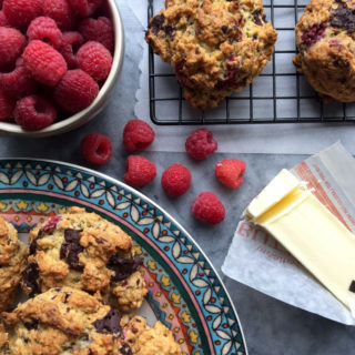 Oatmeal Raspberry Dark Chocolate Scones - oatmeal scones with fresh raspberries and dark chocolate shavings are a wonderful breakfast treat #scones #breakfast #raspberries | www.thebatterthickens.com